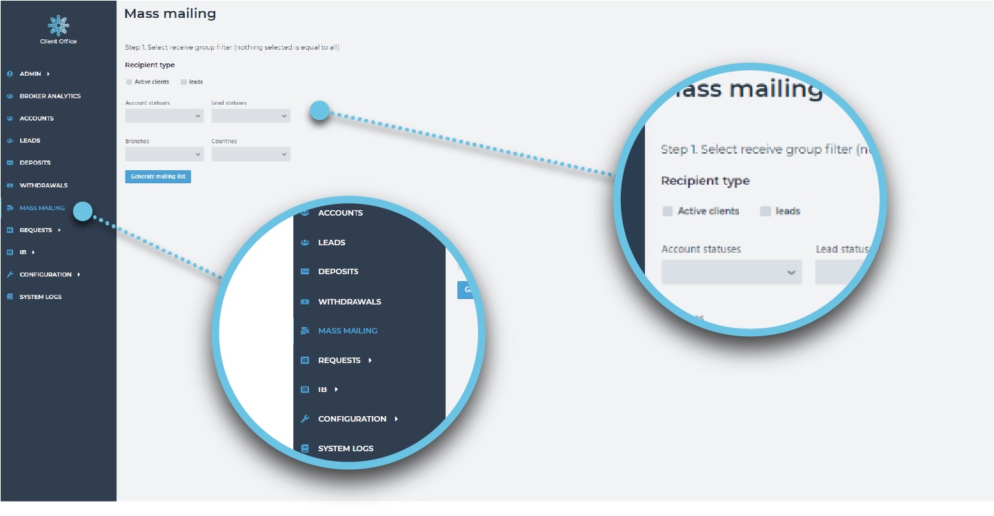 Mass mailing functionality