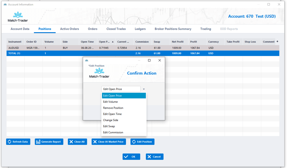 Possibility to edit positions and to remove trades