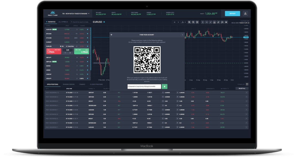 Match-Trader platform mockup dark mode view