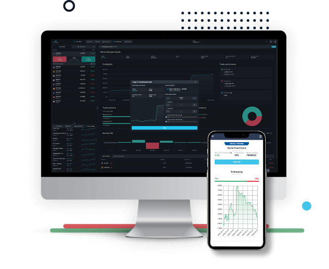 The social trading option is displayed on the screen