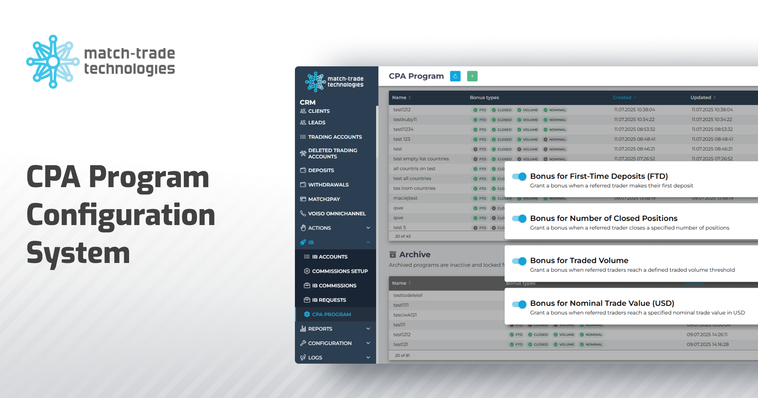 Match-Trade July Release: Redesigned CPA Program Configuration System
