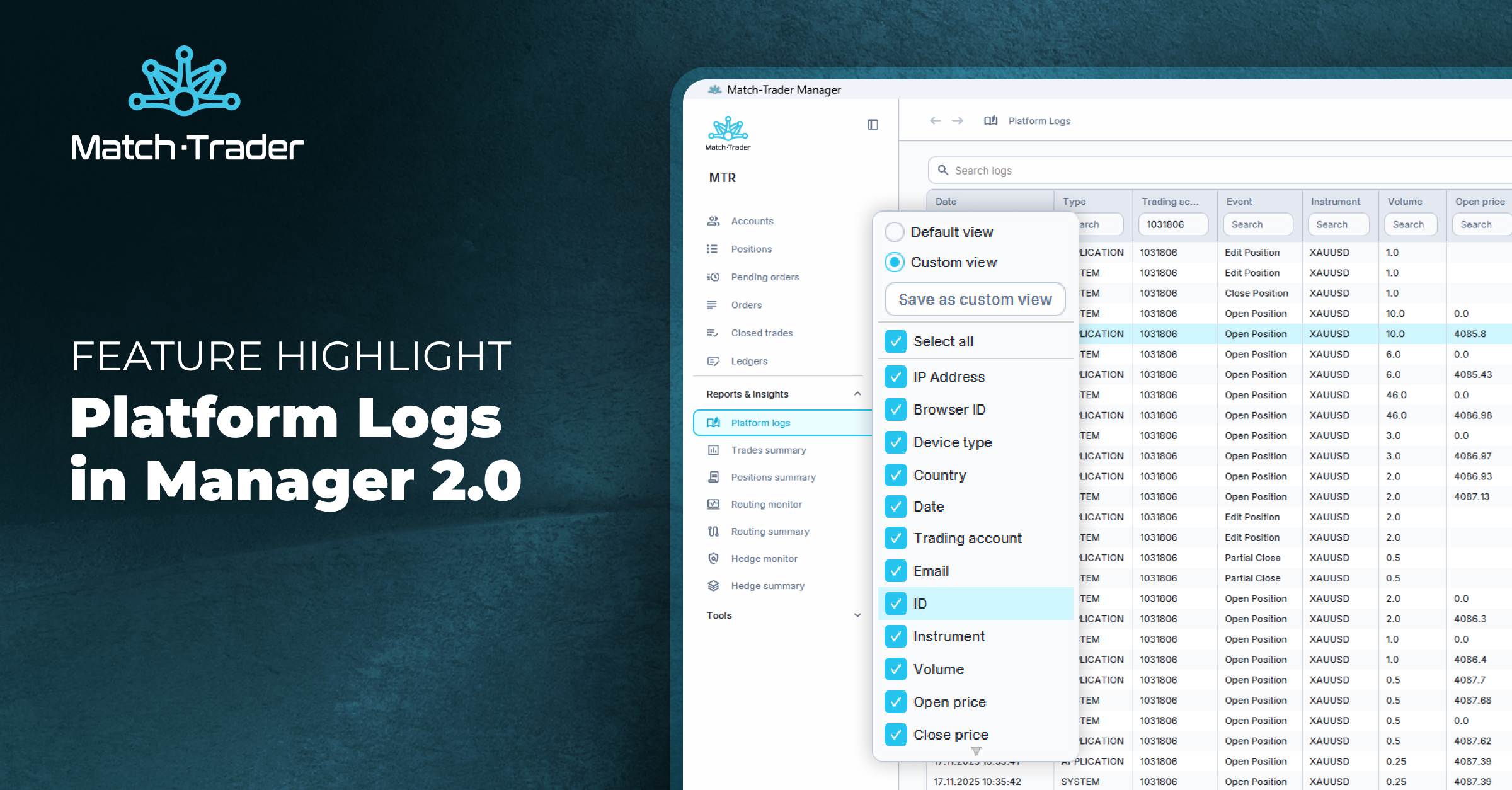 Match-Trade November Release: Platform Logs in Manager 2.0