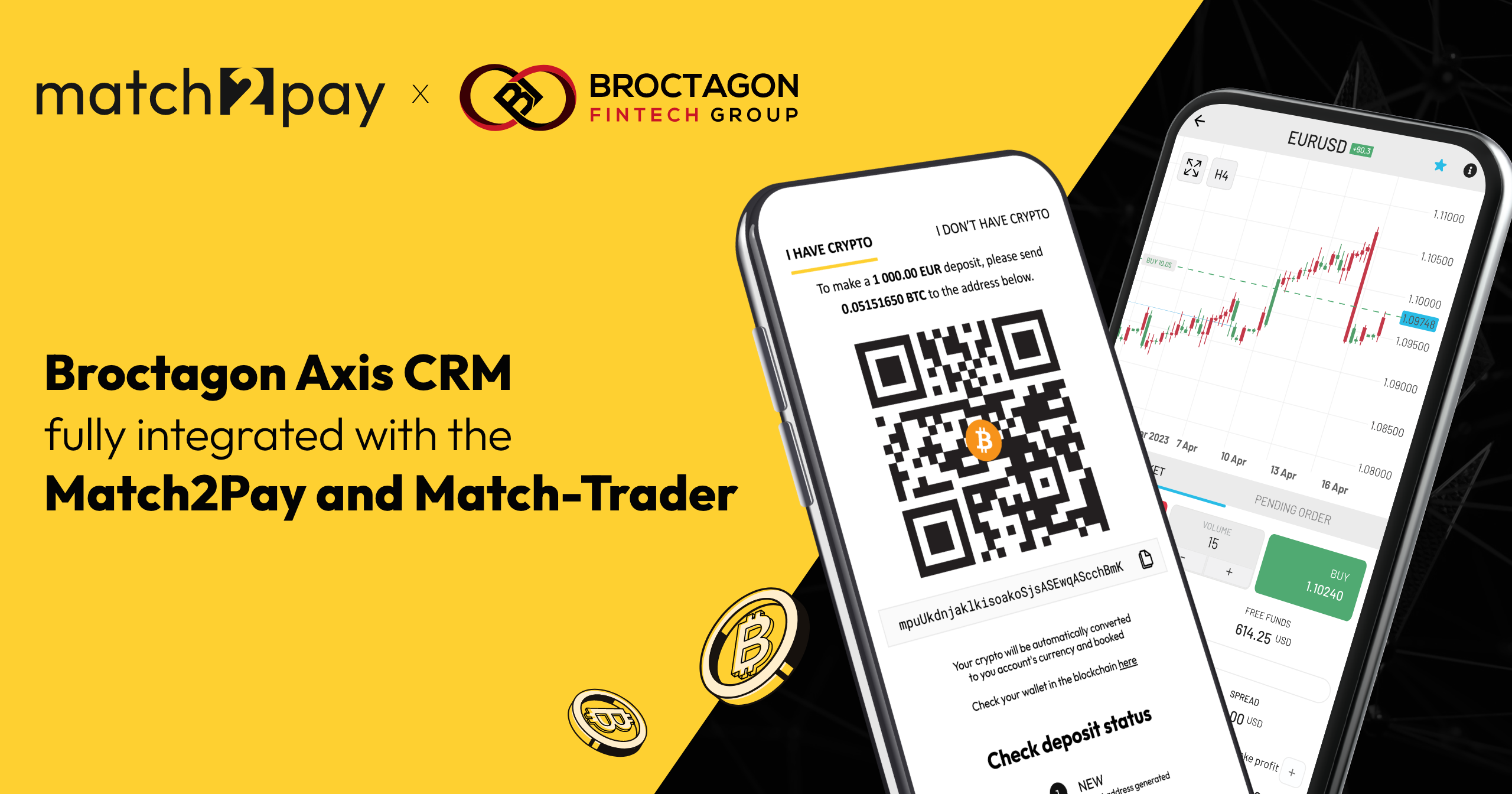 Broctagon Axis CRM fully integrated with the Match2Pay payment procesor and Match-Trader platform